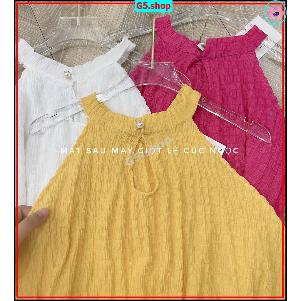 Váy kiểu nữ , Đầm maxi đũi xốp cổ yếm dáng babydoll suông dài cực xinh G5