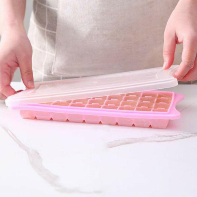 Khay làm đá,trữ đồ silicon có nắp đậy mềm dẻo dễ dàng lấy đá