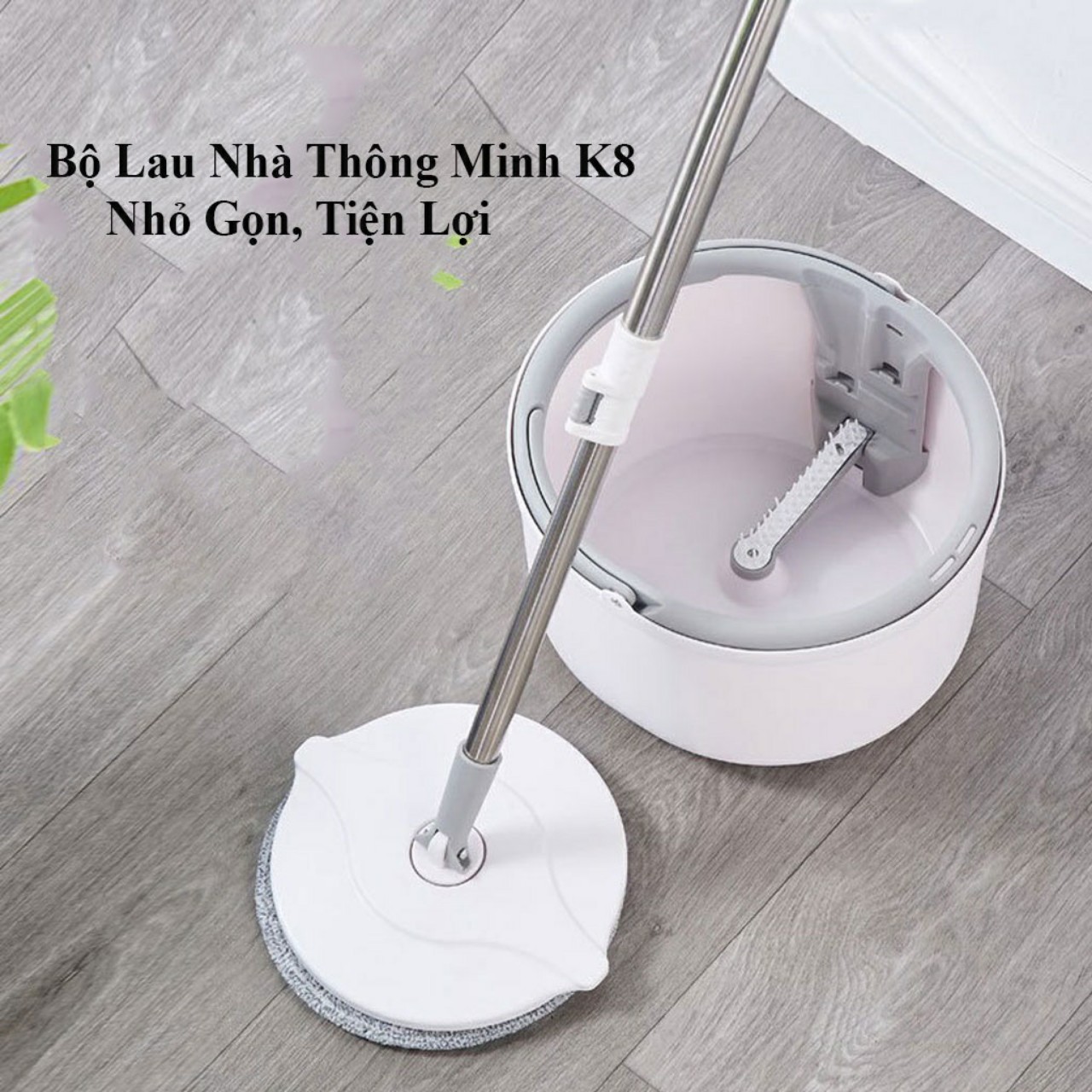 Bộ Cây Lau Nhà Thông Minh K8 Xoay 360 Độ, Siêu Nhanh - Chổi Lau Nhà Tách Nước, Cán Inox Chắc Chắn, Tiện Lợi, Sạch Gọn - Hàng Loại 1 - Chính Hãng MINIIN