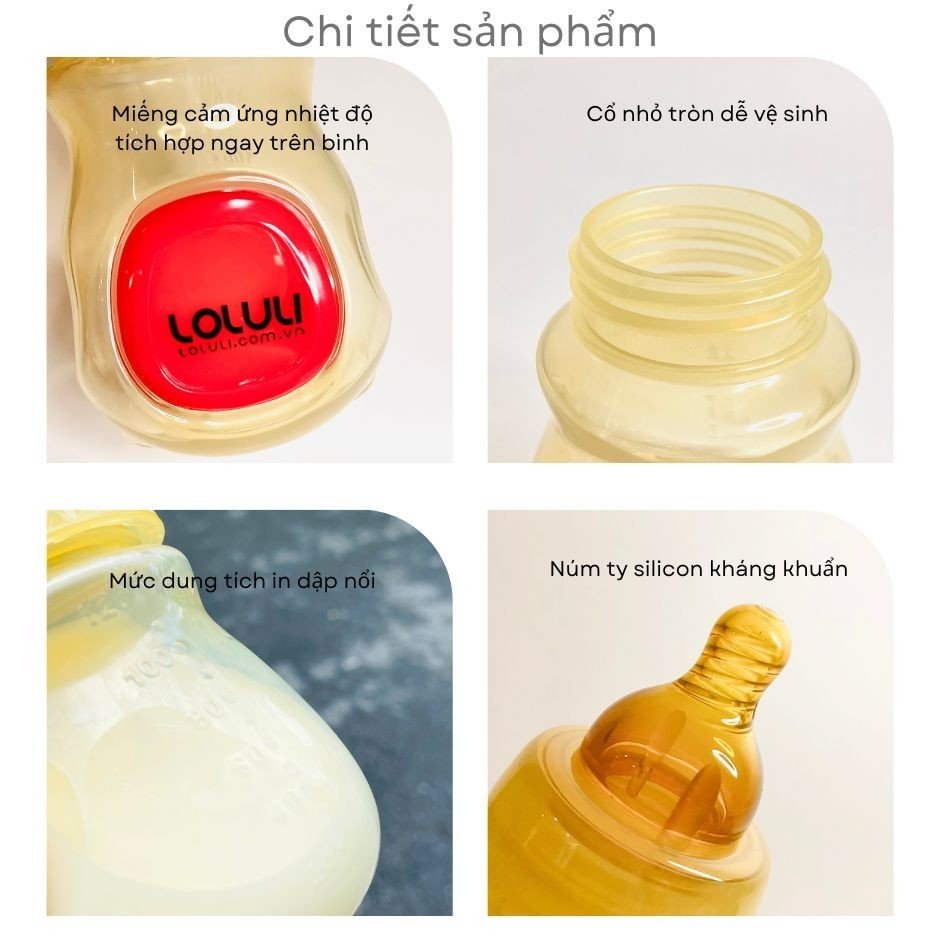 Bình sữa gấu Loluli cảm ứng nhiệt nhựa PPSM kháng khuẩn 120ml