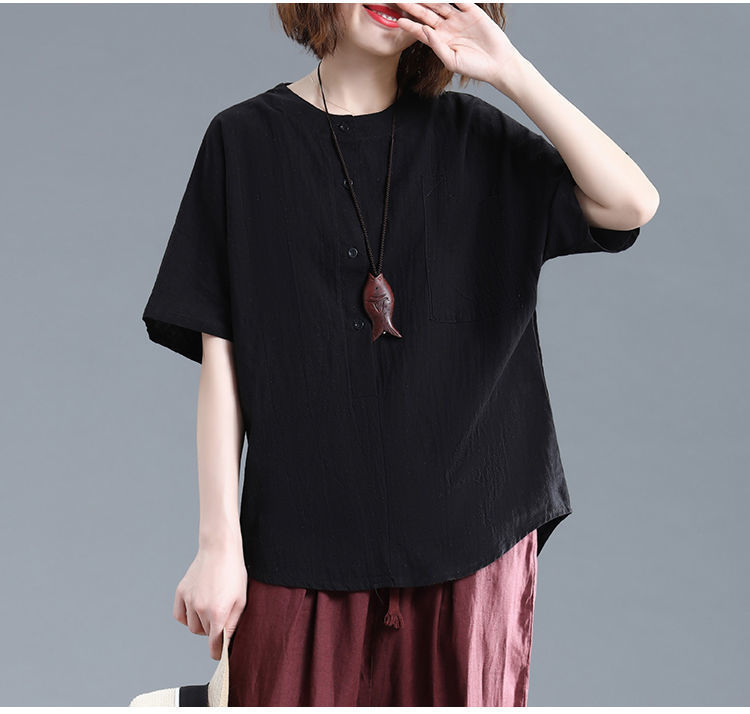 Áo sơ mi nữ form rộng kiểu tay lỡ cổ tròn NeSa Shop, chất liệu Lanh Cotton thấm hút mồ hôi, áo sơ mi nữ nhiều màu, SMT02
