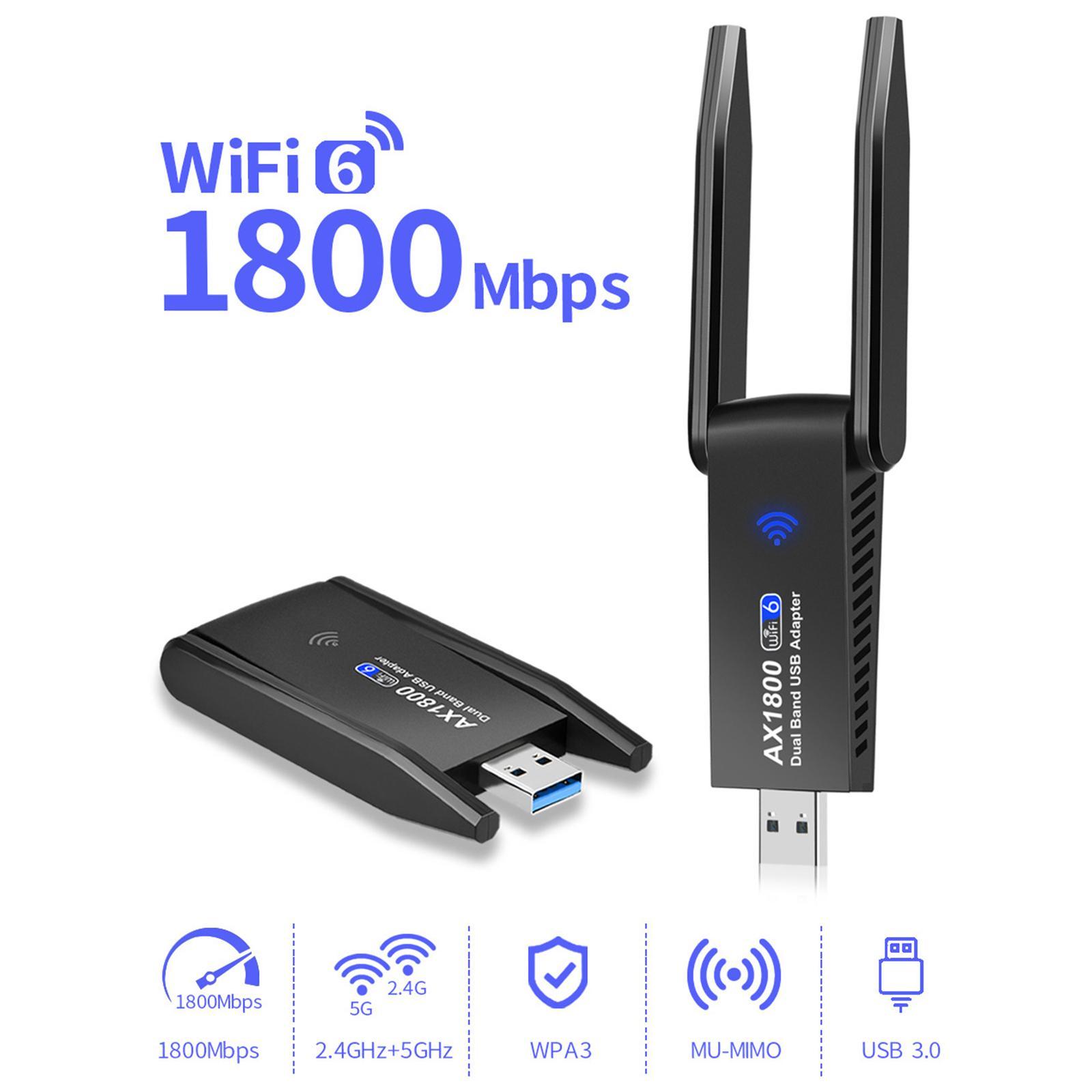 USB WiFi Adapter 1800Mbps Dual Band for Win11/10/7 WiFi 6 Wireless Network Adapter for Desktop Gaming PC