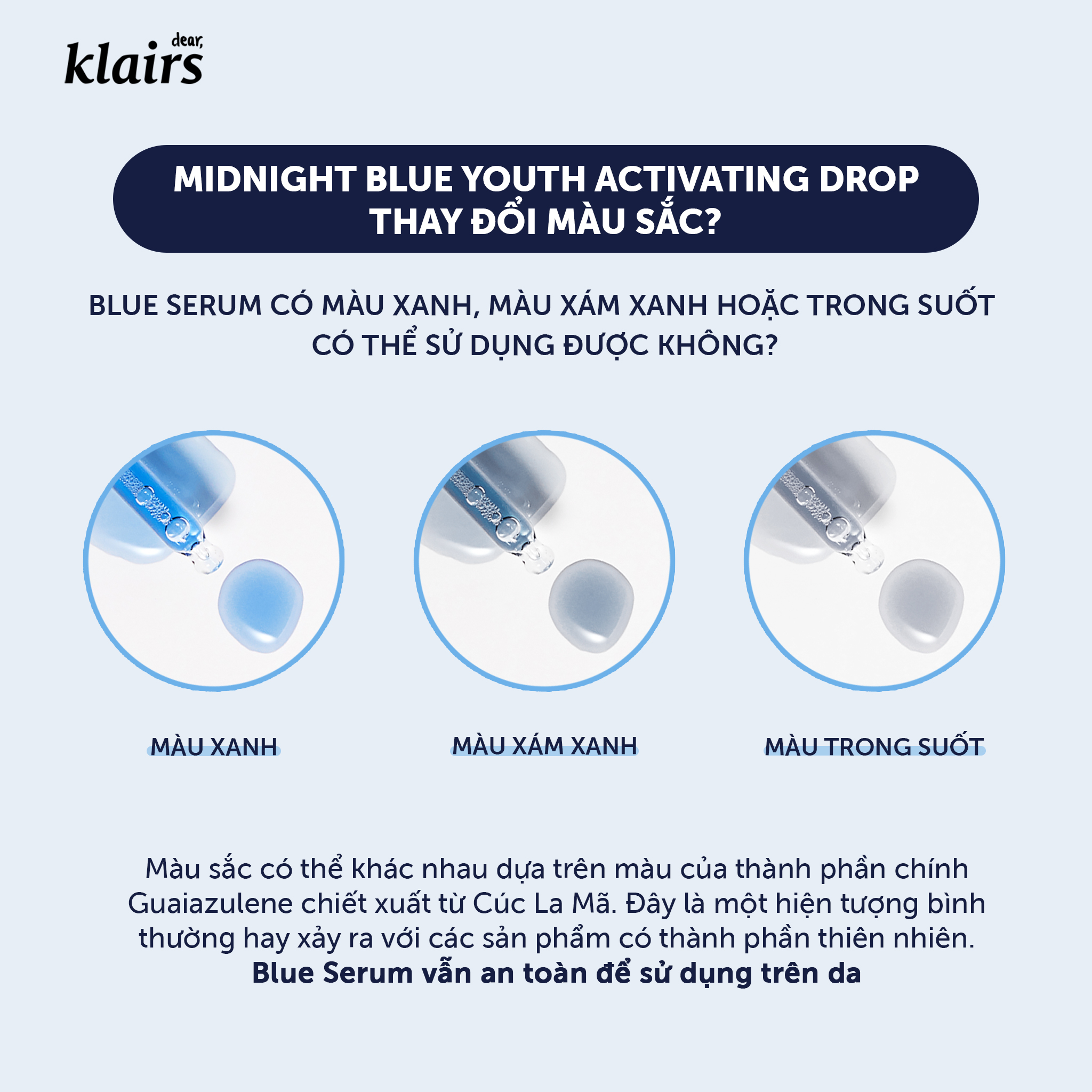 Bộ 3 Sản Phẩm Dưỡng Ẩm Phục Hồi Da Ban Đêm Dear Klairs Midnight Blue (Toner Có Mùi 180ml + Serum 20ml + Kem 60ml) Tặng 1 Mặt Nạ Sexylook