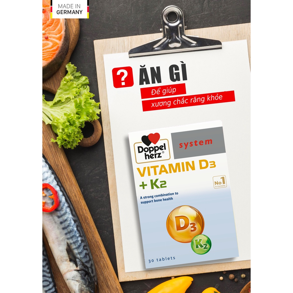 Liệu trình 03 tháng tăng cường hấp thụ Canxi, phòng ngừa loãng xươn Doppelherz Vitamin K2 D3