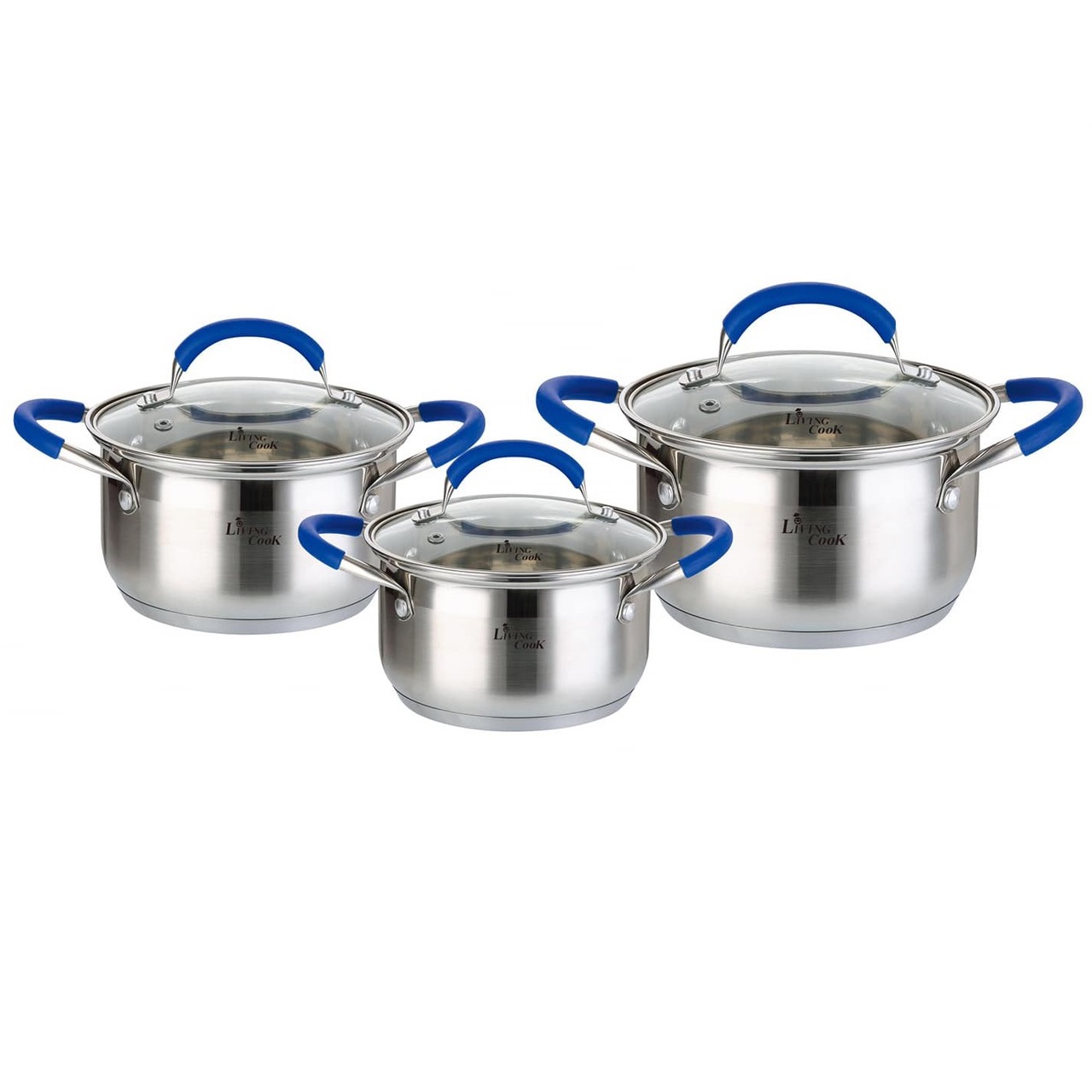 Bộ Nồi Inox 5 Đáy LivingCook LC-I338 Dùng Mọi Bếp (16-20-24 cm) - Hàng Chính Hãng