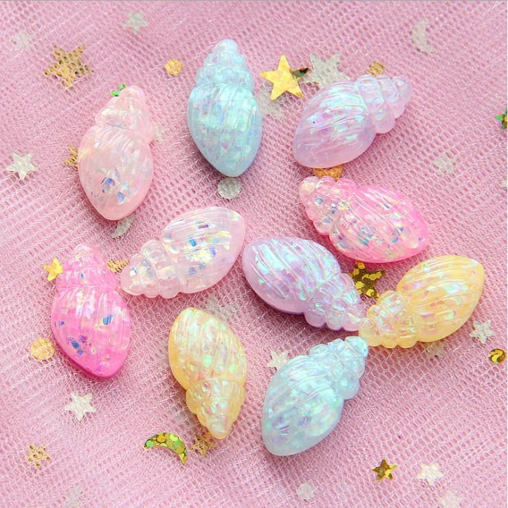 *HN* Charm vỏ ốc trong suốt nhũ lấp lánh cho các bạn trang trí vỏ ốp điện thoại, DIY