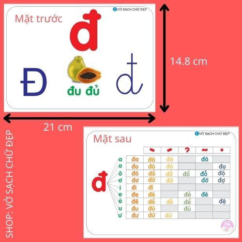 FLASHCARD 14.8X21 CM THẺ HỌC NHẬN BIẾT CHỮ CÁI TIẾNG VIỆT ABC VÀ GHÉP ÂM [ 3 kiểu chữ: in hoa, in thường và viết thường]