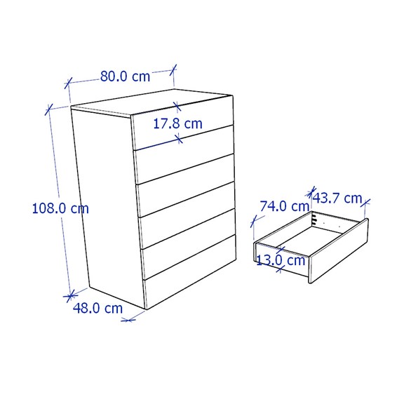 NOVA, Tủ đựng đồ lưu trữ 6 ngăn kéo size lớn, Phong cách Bắc Âu, 80x48x108cm