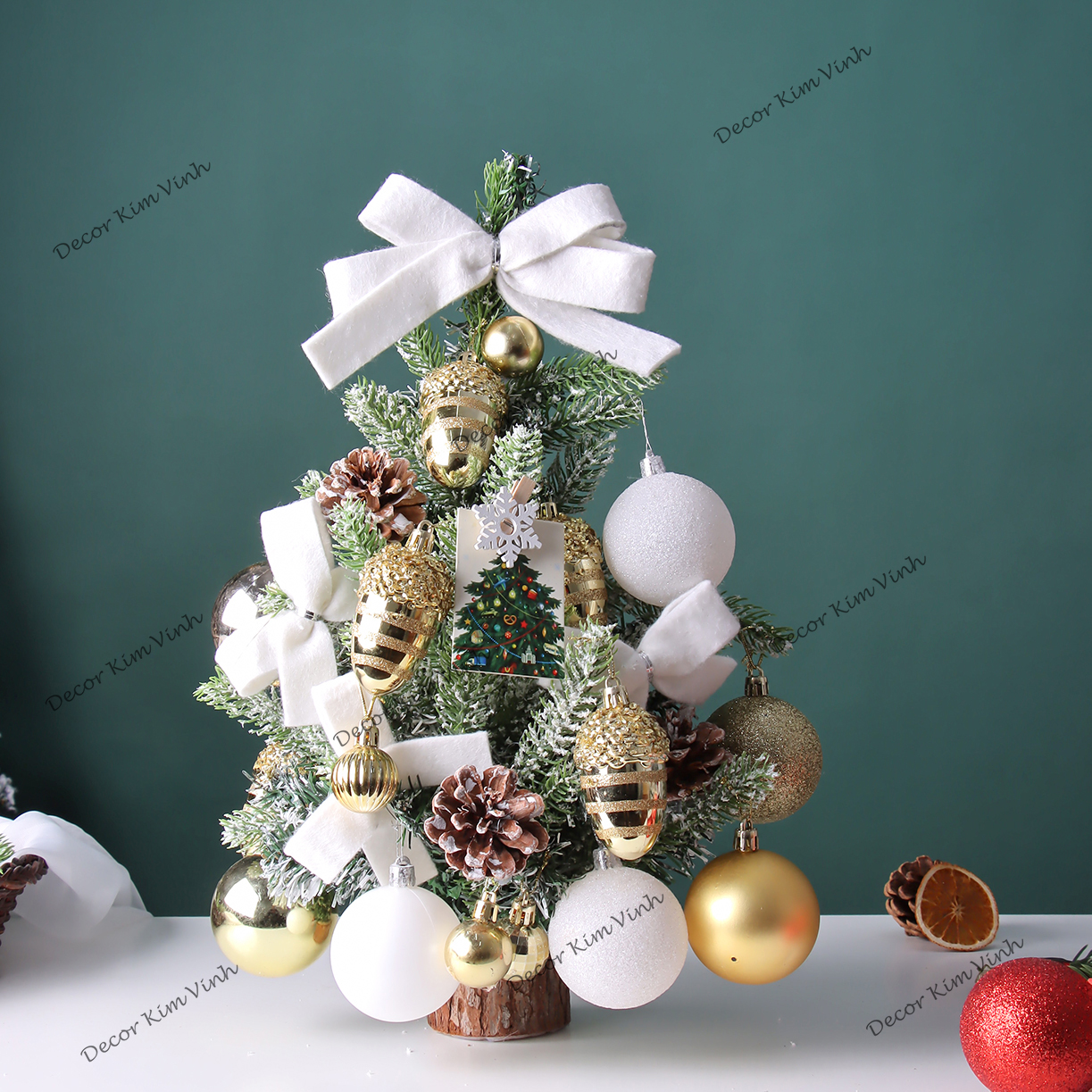 Cây Thông Hàn Quốc THQ19 40cm Cây Thông Nơ Trắng Trang Trí Giáng Sinh