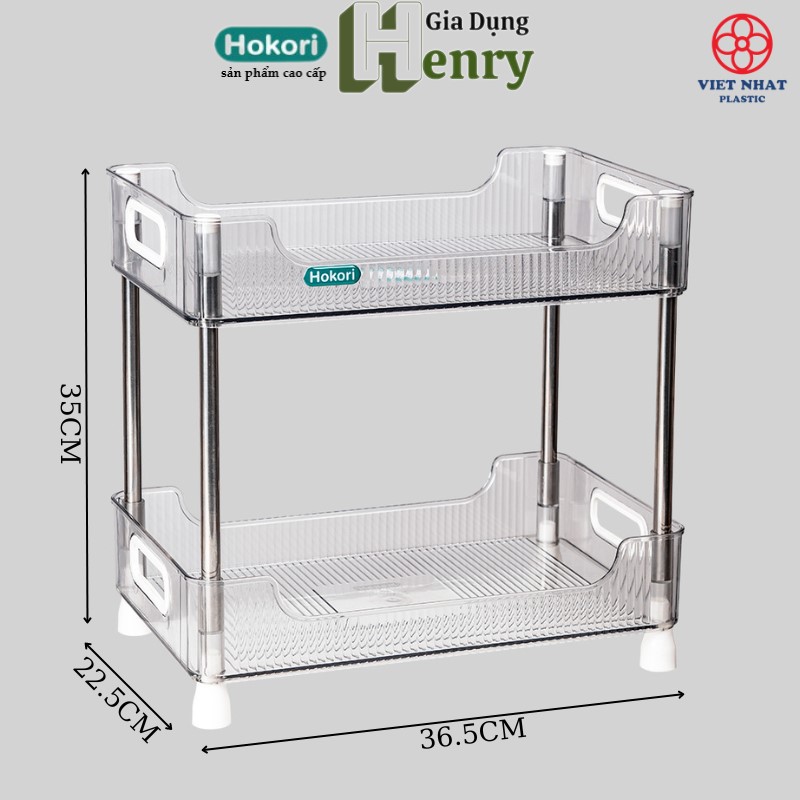 Kệ chữ nhật trong suốt HOKORI khung inox 2 tầng / 3 tầng nhựa VIỆT NHẬT cao cấp đựng đồ đa năng - Văn phòng, vệ sinh, phòng khách