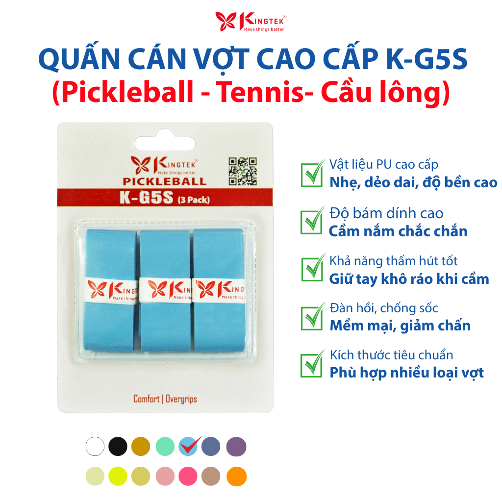 Quấn Cán Vợt KINGTEK K-G5S | Overgrip Cao Cấp Cho Pickleball  / Cầu Lông / Tennis | Êm Tay – Chống Trượt – Hút Mồ Hôi -