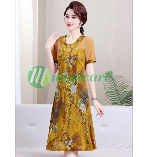 Váy trung niên nữ đẹp V16 - Đầm ngắn tay thời trang mùa hè cho mẹ, bà, người lớn tuổi cao cấp dáng dài bigsize giá rẻ