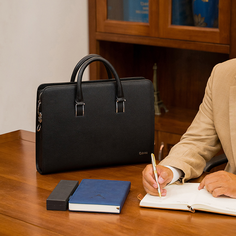 Túi Xách Công Sở Nam Cặp Da Doanh Nhân GENCE CTS12 Da Bò Khóa Số Cao Cấp Màu Đen