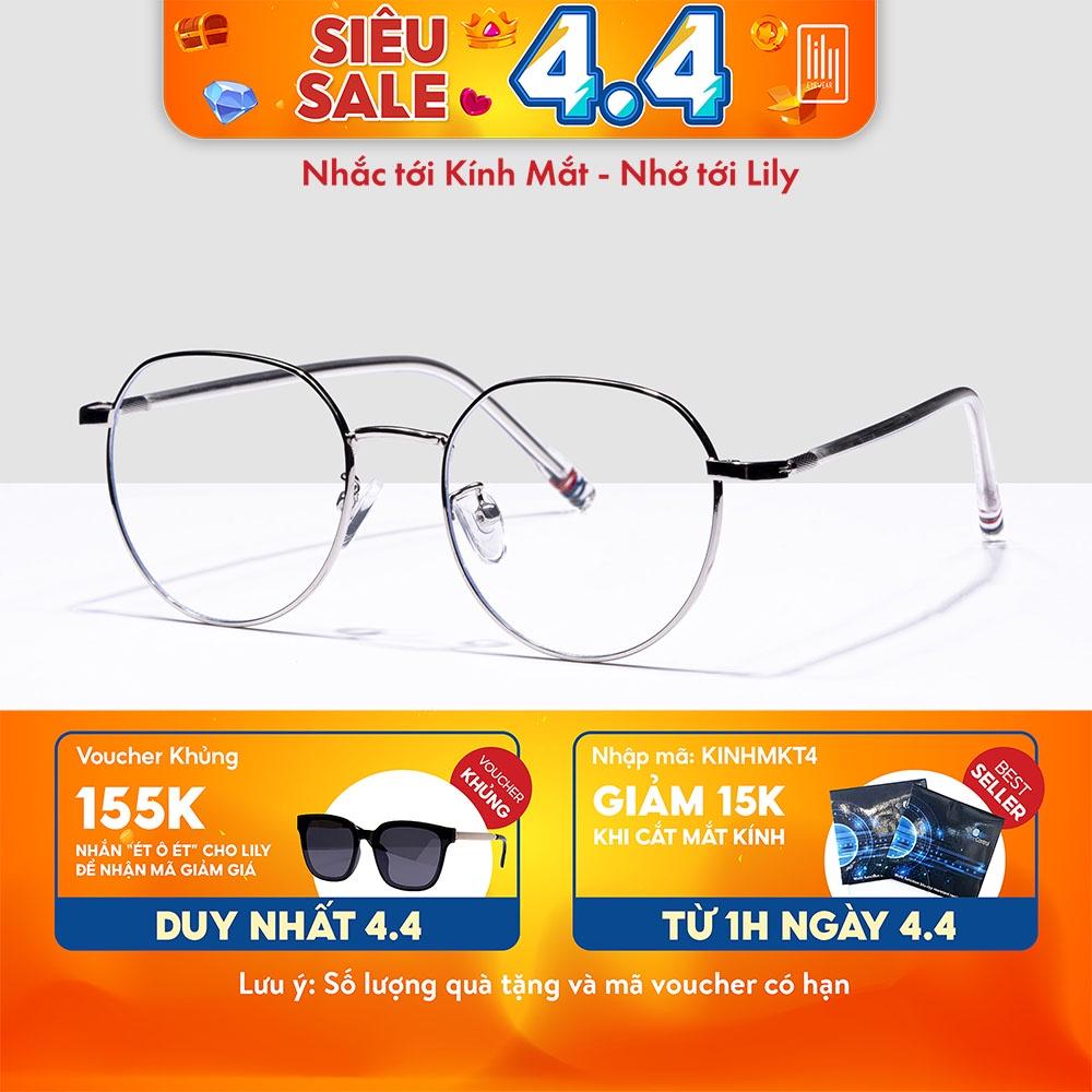 Gọng kính giả cận nam nữ LILYEYEWEAR mắt tròn kim loại thanh mảnh phụ kiện thời trang 5289