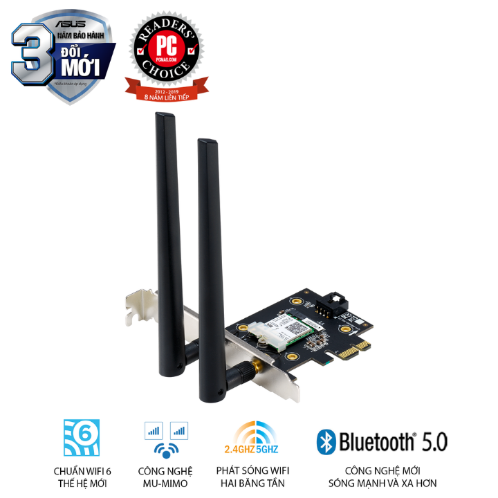 Card mạng PCIe WiFi 6 ASUS PCE-AX3000 Chuẩn AX3000 (No Box) - Hàng chính hãng