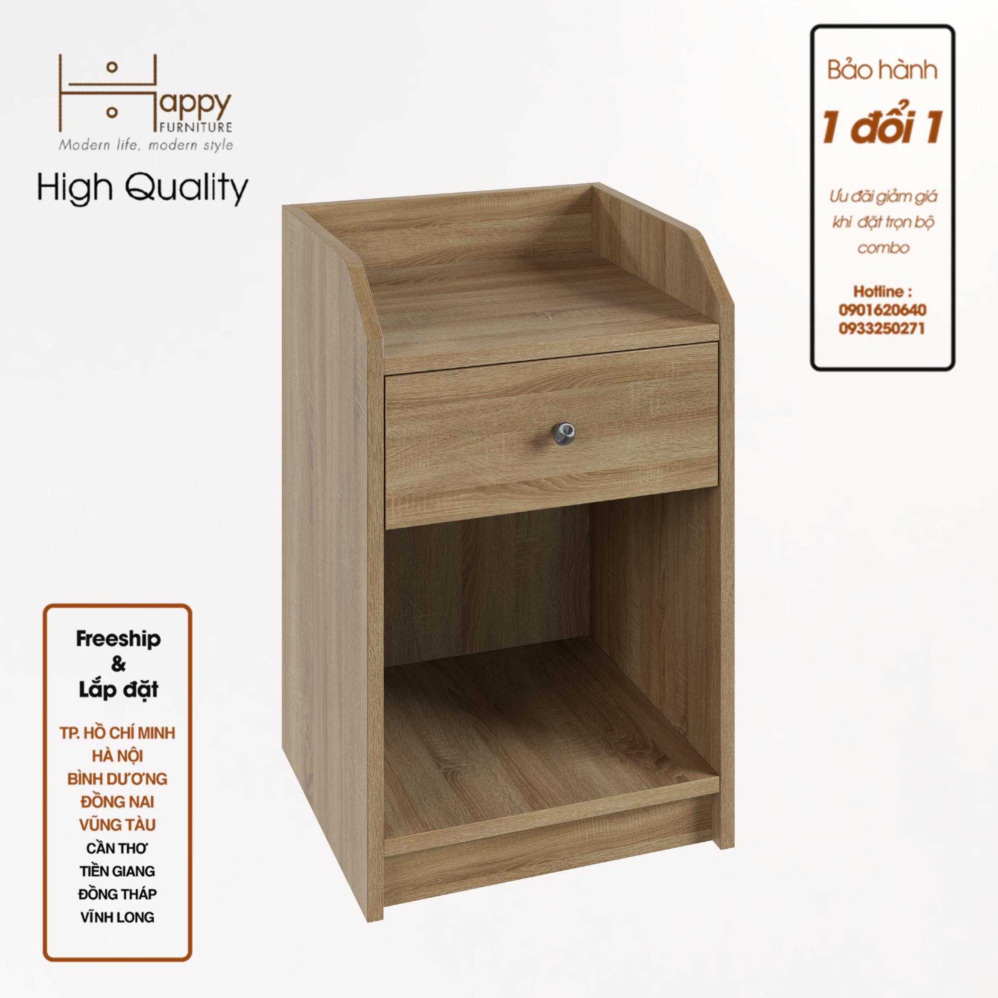 [Happy Home Furniture] CANA,  Táp đầu giường  - 1 hộc kéo ,  40cm x 37cm x 63cm ( DxRxC), THK_013