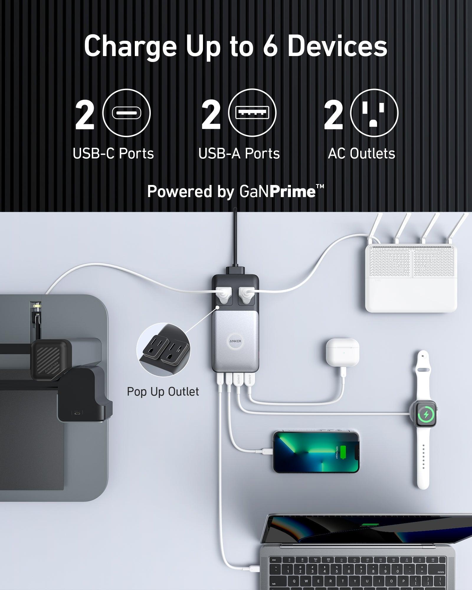 Đế sạc Anker 727 GaNPrime 100W 2AC2C2A Đen xám (Black+Gray) A91261F1 - Hàng Chính Hãng