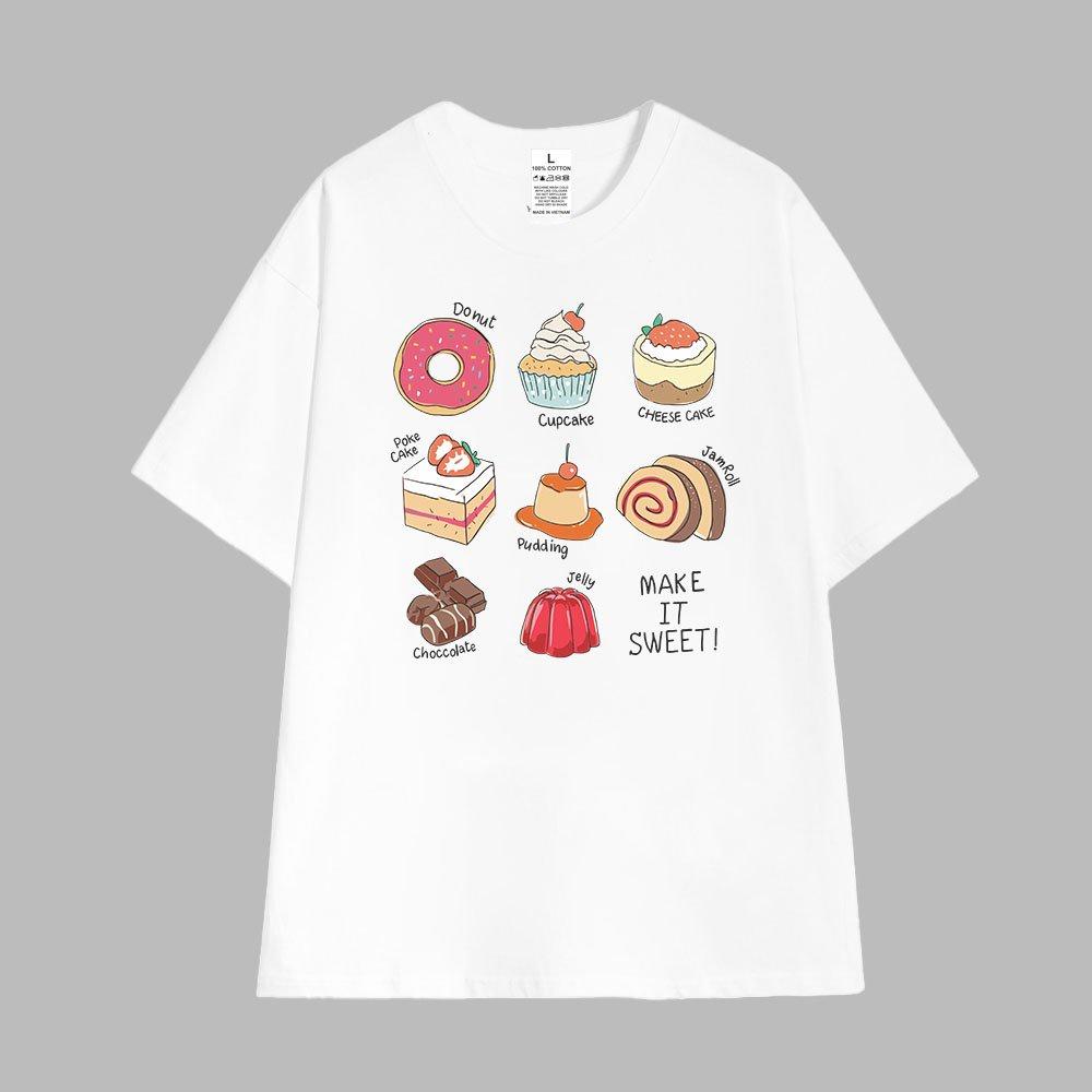 Áo thun tay lỡ unisex phom rộng cao cấp oversize in hình bánh kem vui nhộn