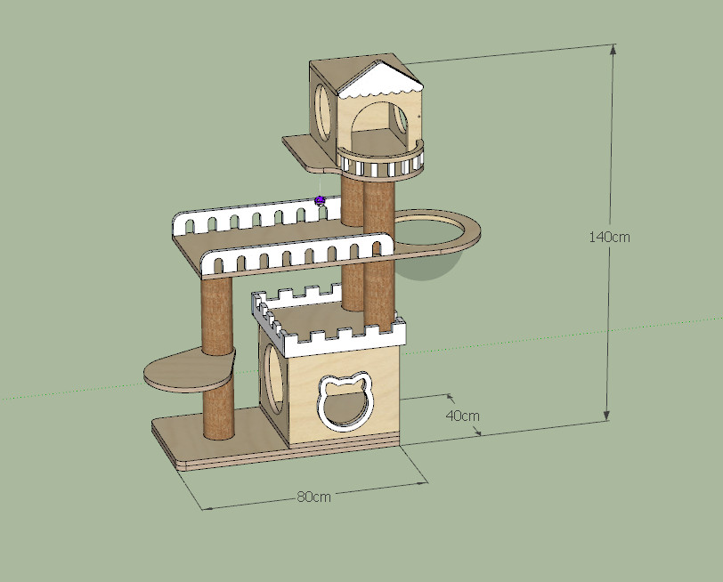 Cattree cho mèo bằng GỖ PLYWOOD cứng cáp, KHÔNG NGÃ ĐỔ kết hợp LỒNG KÍNH cho nhà nhiều mèo CH042