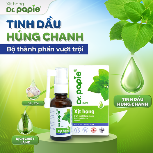 Xịt Họng Dr.Papie Dịch Chiết Húng Chanh Hỗ Trợ Giảm Ho, Tăng Sức Đề Kháng Đường Hô Hấp 30ml