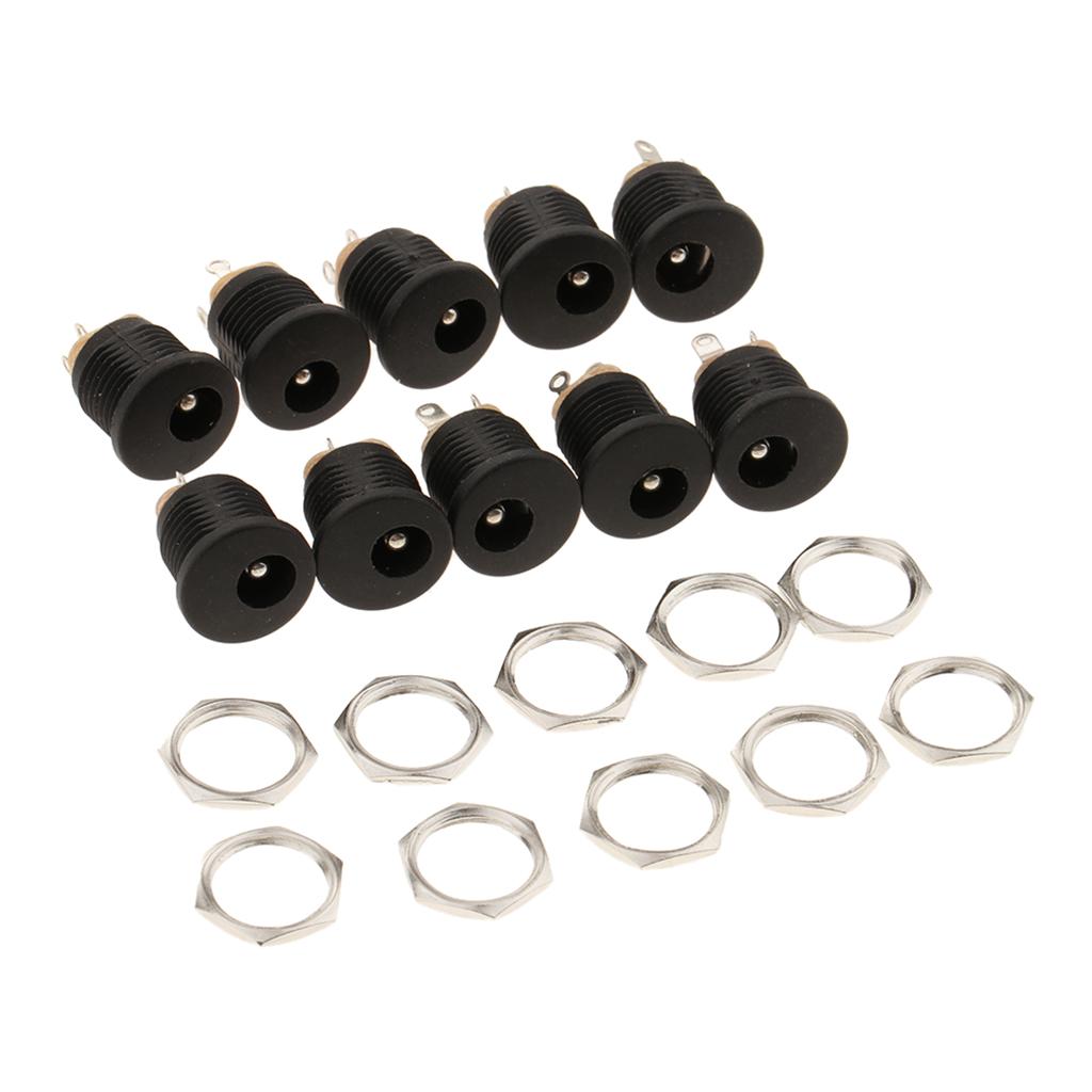 10Pieces DC 5.5x2.5mm Power Supply Jack Socket And Screw Nuts