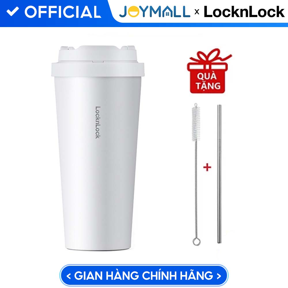 Ly Giữ Nhiệt Lock&Amp;Lock Energetic One Touch Tumbler Lhc3249 550Ml - Hàng Chính Hãng, Bằng Thép Không Gỉ Inox 316L, Nắp Mở Một Chạm, Tặng Ống Hút Và Cọ Rửa - Trắng