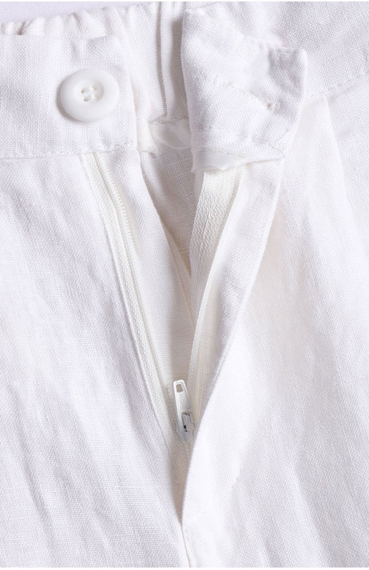 Sét bộ Đầm suông Linen bột Premium cổ tròn tay lỡ xẻ tà gấu kèm quần ống rộng (Đầm xanh rêu, Cam+Quần: Trắng)