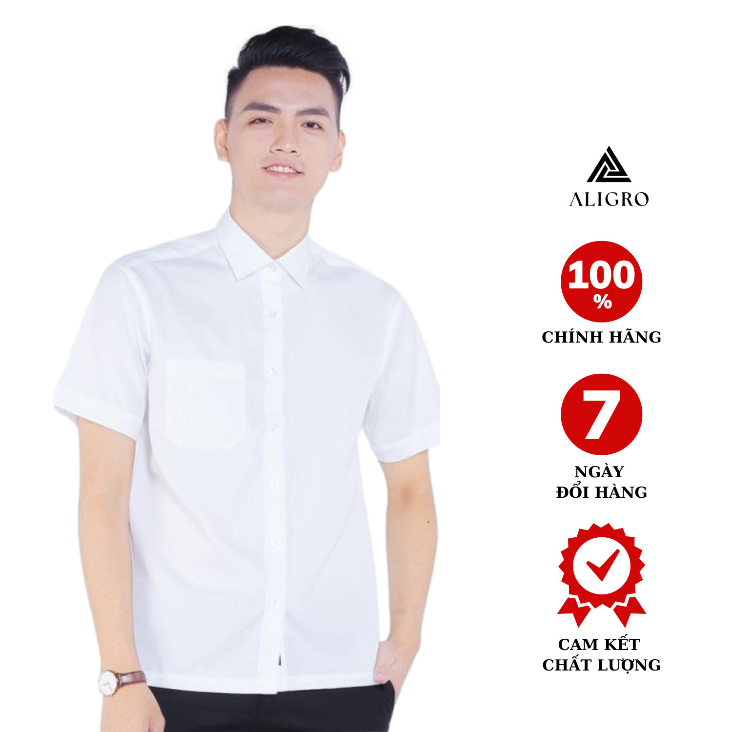 Áo sơ mi nam cộc tay nam công sở Aligro màu trắng ALGS-C101