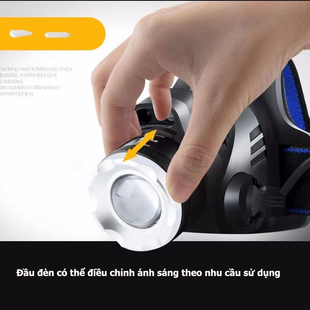 Đèn Pin Đội Đầu Siêu Sáng US ARMY T6 Bóng Led, Đa Chức Năng, Không Thấm Nước Dung Lượng Pin 5800 mAh Có Thể Sạc Lại Công Suất Đèn 10W- HÀNG CHÍNH HÃNG