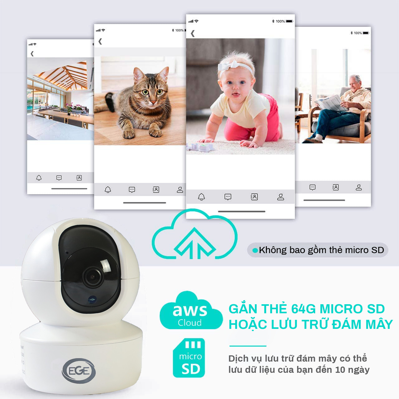 Camera an ninh WiFi 360 độ EGE-T301 Camera ip 3MP - Hàng Chính Hãng