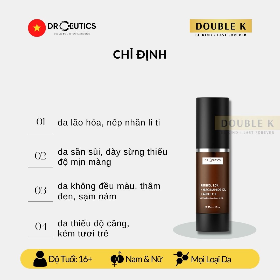 Kem Chống Lão Hóa DrCeutics Retinol 1% + Niacinamide 10% + Tế Bào Gốc Táo - Double K