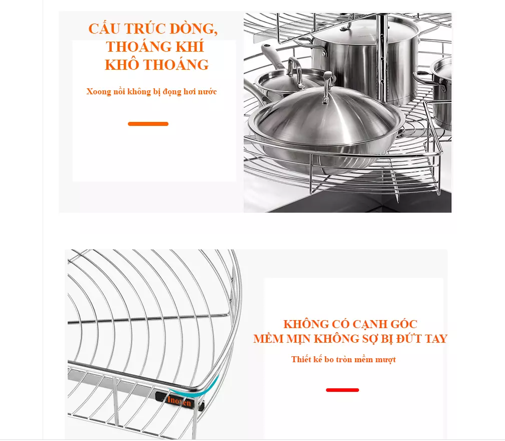 Mâm Xoay Góc 3/4  INOX 304 Lưu Trữ Đồ Khoang Góc Tủ Bếp - Có Thợ Lắp Đặt