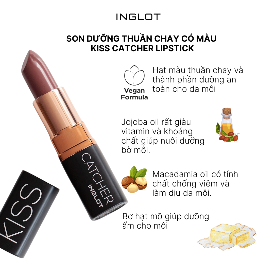 Son Kem thỏi thuần chay dưỡng ẩm căng bóng môi Kiss Catcher Lipstick Inglot 4.5g