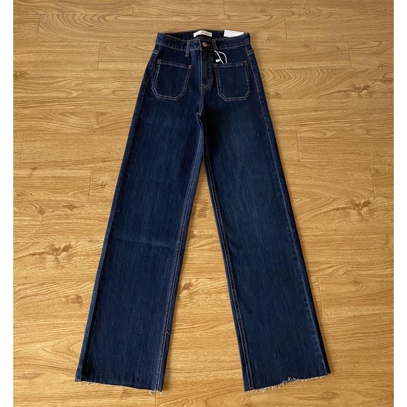 Quần Jean Culottes Lai Cắt Dáng Dài- Quần Bò Ống Suông Rộng Có Co Giản Xuất Chuẩn