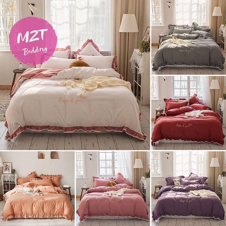 Bộ chăn ga Cotton Silk phối bèo M2T bedding Chăn ga Hàn Quốc cao cấp miễn phí bo chun