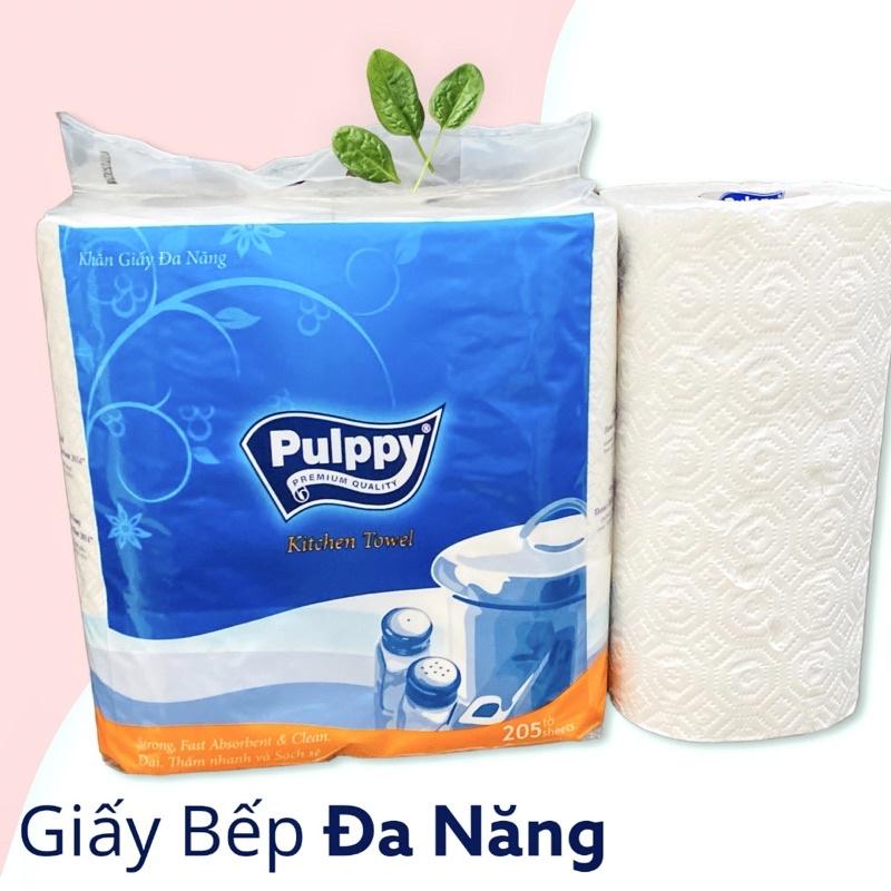 Khăn Giấy Đa Năng Pulppy 2 Lớp 205 Tờ (x2 Cuộn) Kitchen Towel Lau Bếp Thấm Dầu Hiệu Quả