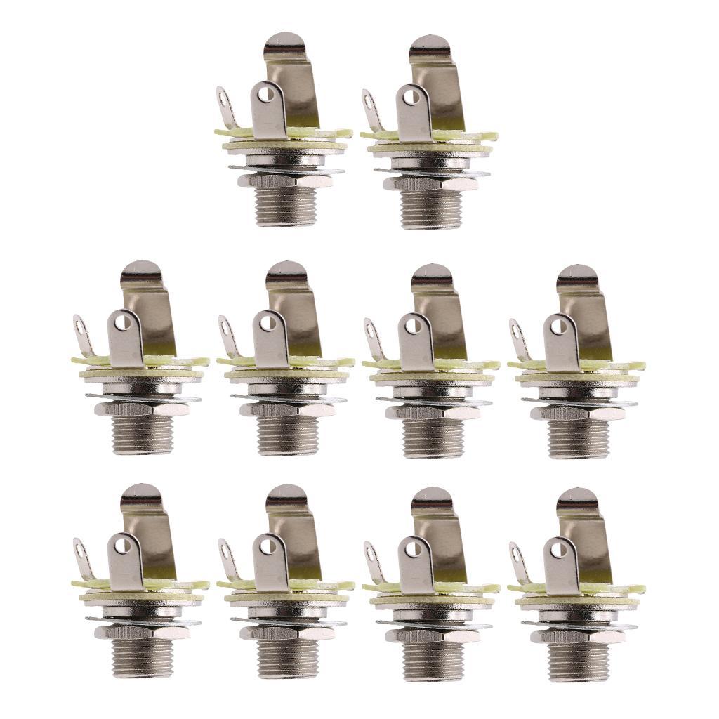10pcs Chrome 1/4" 6.35mm Electric Guitar Bass Mono Jack Socket Guitar Parts