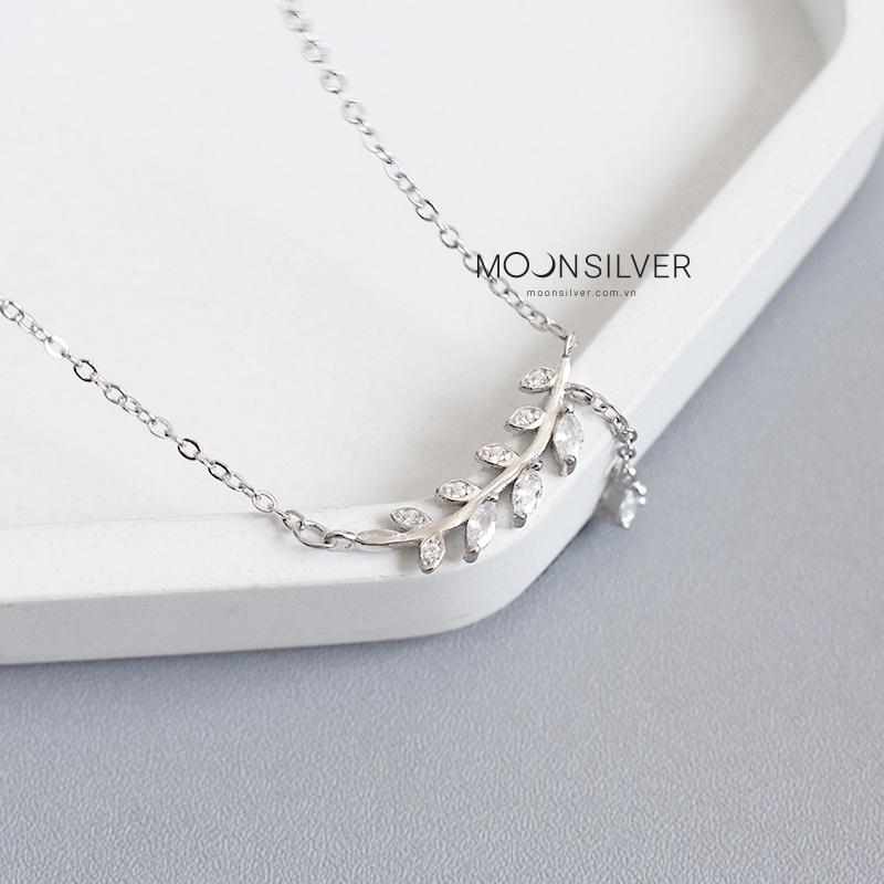 Dây chuyền bạc Moonsilver, vòng cổ nữ hình lá oliu đính đá bạc s925