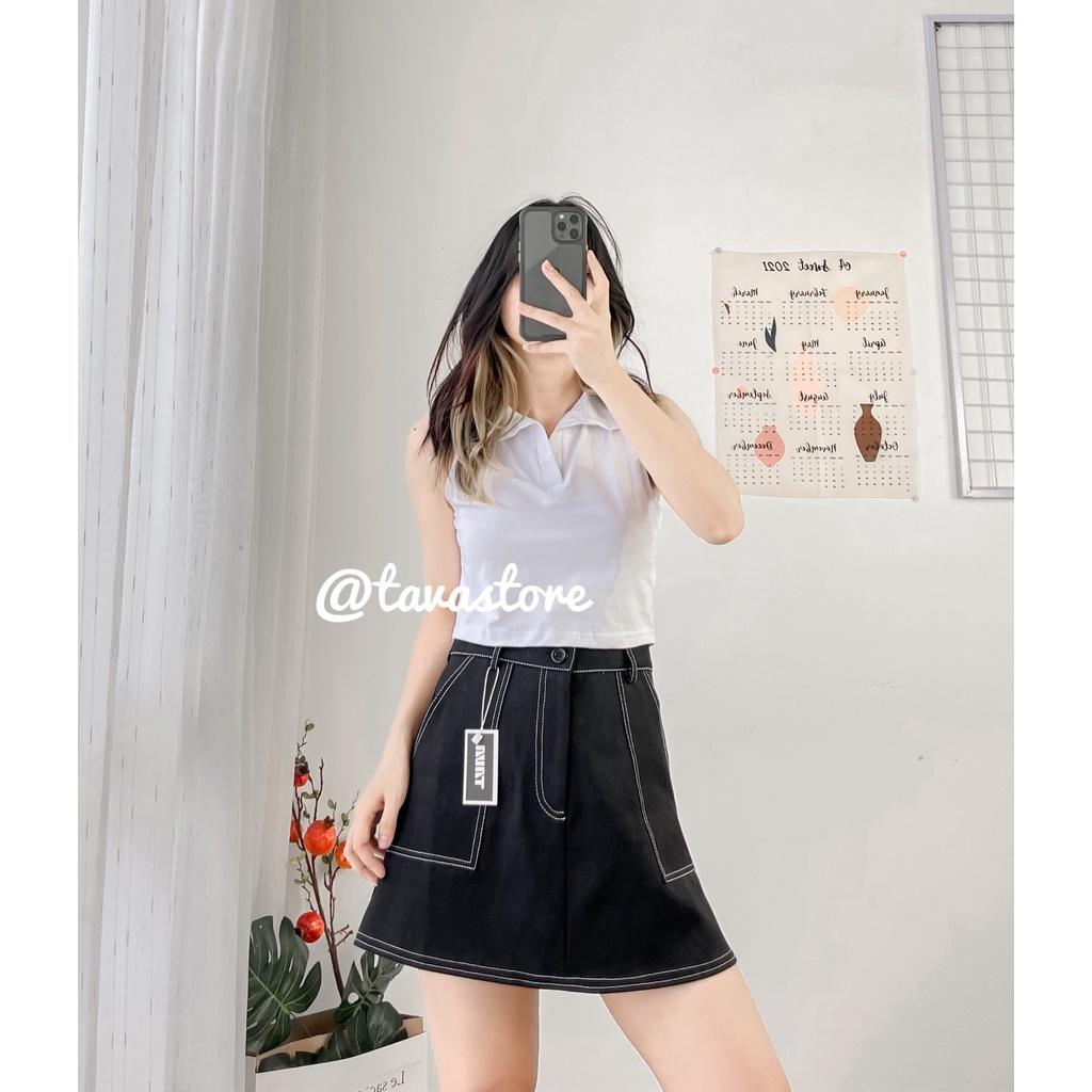 Áo croptop 3 lỗ cổ bẻ