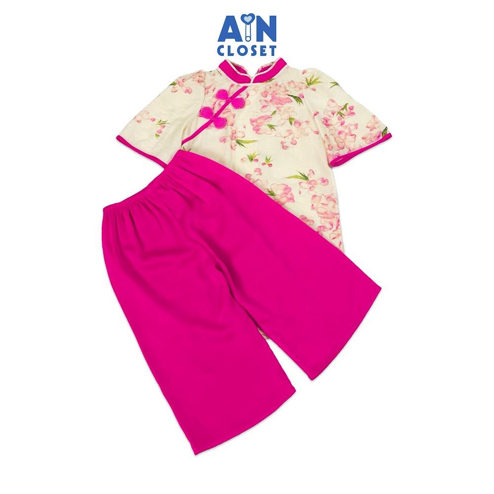 Bộ Áo Dài bé gái họa tiết hoa Vân Anh Hồng lụa tơ - AICDBGT7ZGMQ - AIN Closet