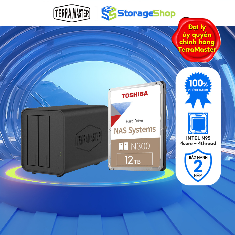 Combo Thiết bị lưu trữ NASTerraMaster F2-424 kèm 1 ổ cứng Toshiba NAS N300 24/7 Hàng chính hãng