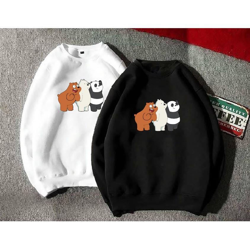 SALE- Áo nỉ bông Sweater thu đông 3 con gấu form suông rộng unisex cổ tròn - áo chất