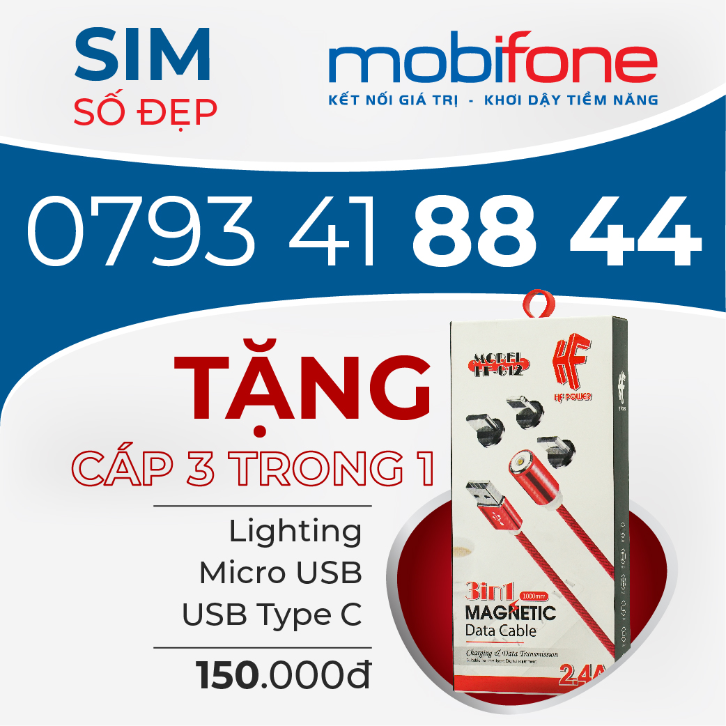 Sim Cặp Đôi phong thủy chính hãng Mobifone tặng Cáp 3in1