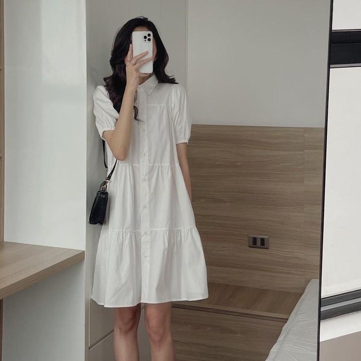VÁY BABYDOLL HÀN QUỐC XẾP TẦNG, CỔ SƠ MI DÁNG DÀI ULLZANG MẶC LÊN CỰC DỄ THƯƠNG RÔ STORE V01