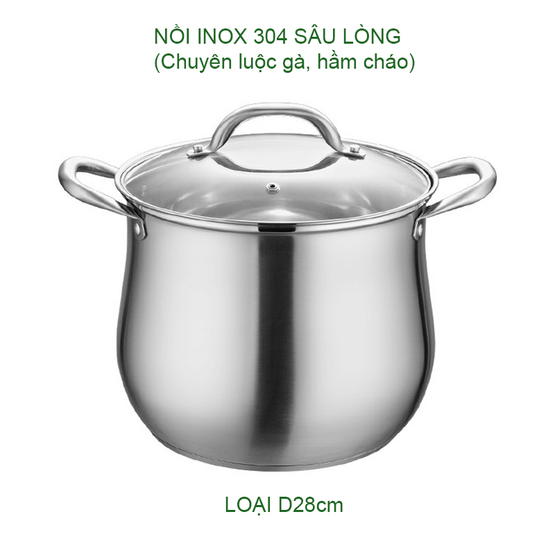 Nồi Inox 304 sâu lòng NSLI304, chuyên luộc gà, nấu cháo, canh đa năng