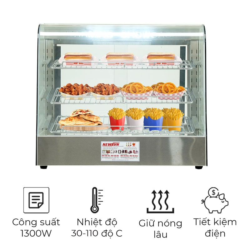 Tủ giữ nóng thực phẩm HW-862 thiết kế 3 tầng 650mm giữ thực phẩm thơm ngon nóng giòn NEWSUN - Hàng chính hãng