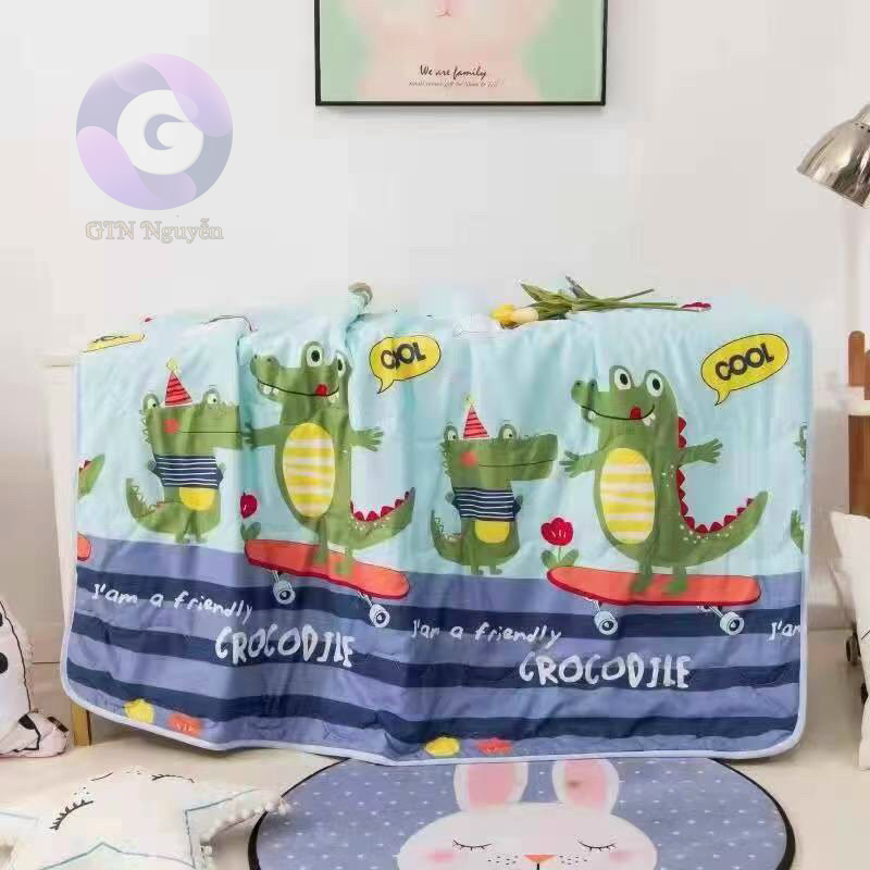 Chăn Cotton Đũi Trẻ Em 1M1x1M35 Mền Cá Sấu Luôn Được Các Bé Yêu Thích - Tặng 10 chiếc chun