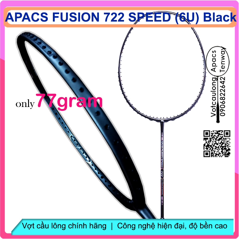 [Vợt cầu lông Apacs Nano Fusion Speed 722 Black - 6U] Siêu nhẹ như không, cân bằng công thủ, sơn nhám tuyệt đẹp