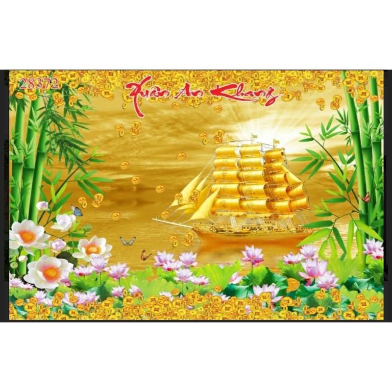 Tranh thuận buồm xuôi gió 3D dán tường in Vải Lụa