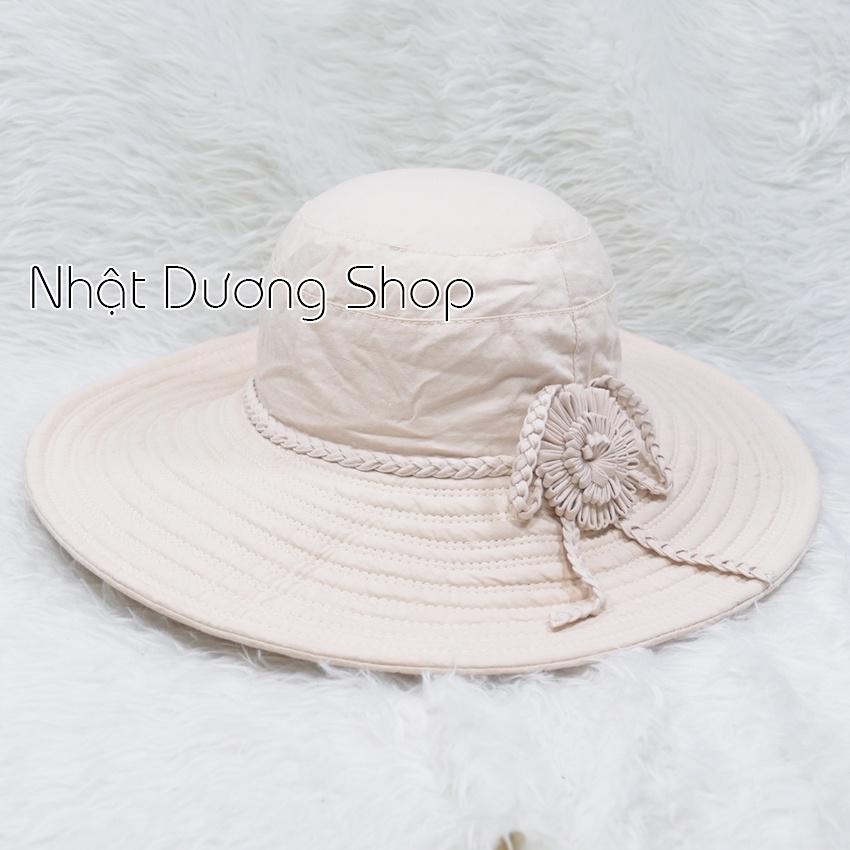 Nón Bo Vành rộng 11 cm, nón tai bèo vành rộng gắn hoa và nơ thắt dạng tít vải cotton cao cấp